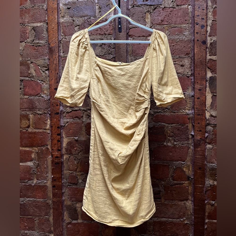 Mustard yellow linen mini dress. Sz small.
